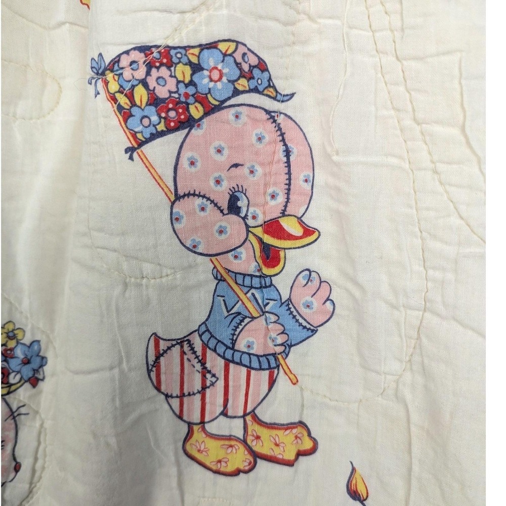 Vintage 1950s Photo Prop Easter Nursery Wall Decor Baby Quilt Bunny Bear Duck